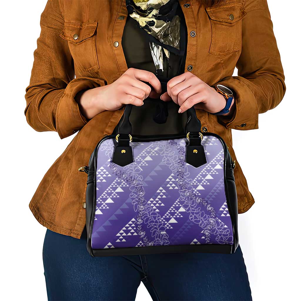 Hawaii Lavender Kapa Shoulder Handbag Vintage 'Ohe Kāpala Motifs Mix Plumeria Leis