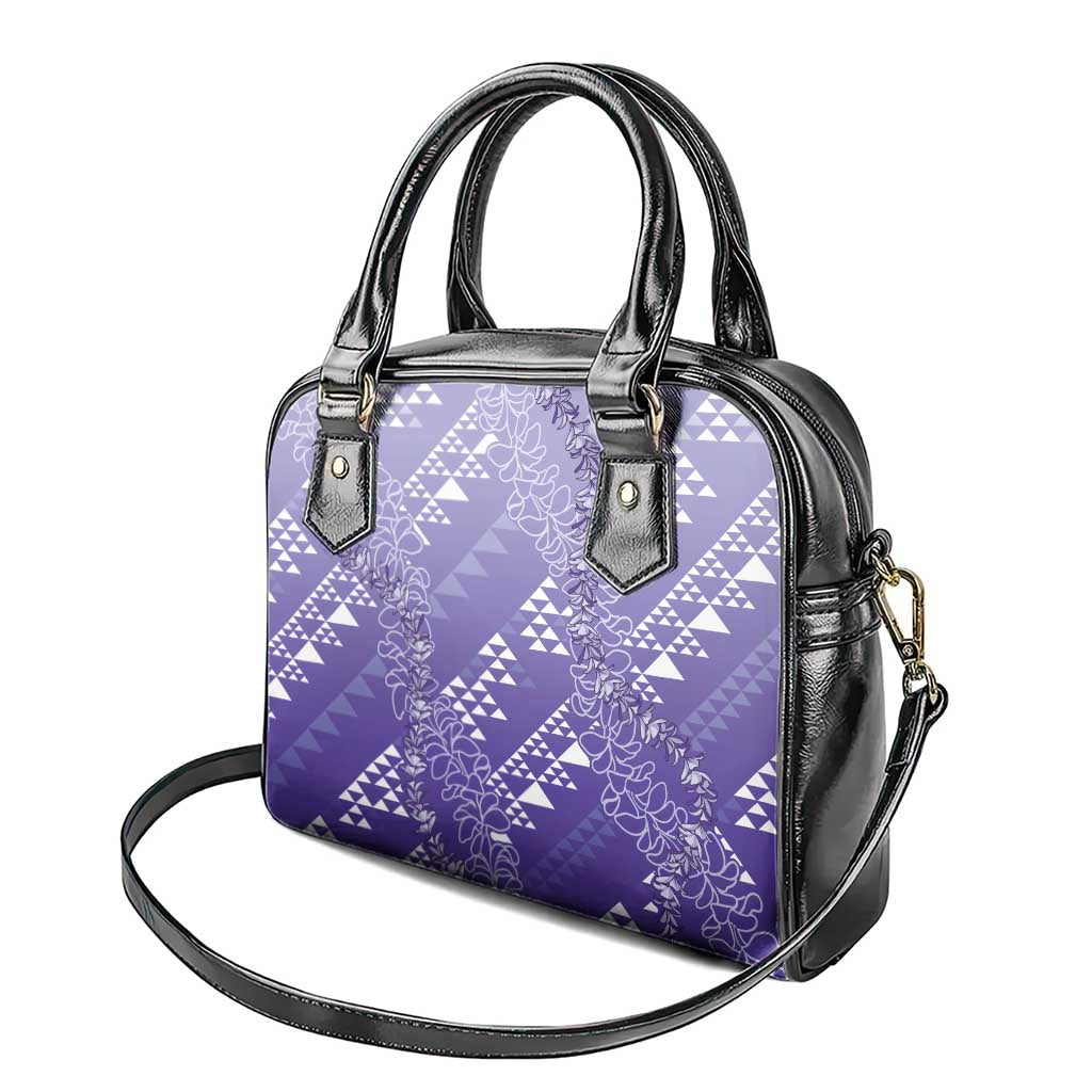 Hawaii Lavender Kapa Shoulder Handbag Vintage 'Ohe Kāpala Motifs Mix Plumeria Leis