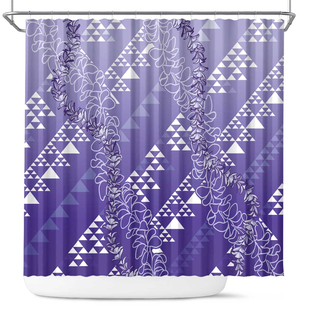 Hawaii Lavender Kapa Shower Curtain Vintage 'Ohe Kāpala Motifs Mix Plumeria Leis LT7 Lavender - Polynesian Pride