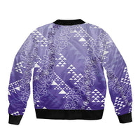 Hawaii Lavender Kapa Sleeve Zip Bomber Jacket Vintage 'Ohe Kāpala Motifs Mix Plumeria Leis LT7 - Polynesian Pride