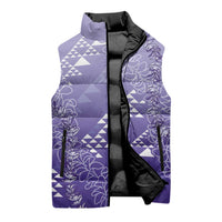 Hawaii Lavender Kapa Sleeveless Puffer Jacket Vintage 'Ohe Kāpala Motifs Mix Plumeria Leis LT7 - Polynesian Pride