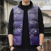 Hawaii Lavender Kapa Sleeveless Puffer Jacket Vintage 'Ohe Kāpala Motifs Mix Plumeria Leis LT7 - Polynesian Pride
