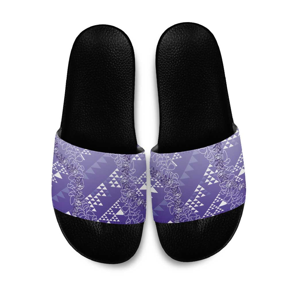Hawaii Lavender Kapa Slide Sandals Vintage 'Ohe Kāpala Motifs Mix Plumeria Leis LT7 Lavender - Polynesian Pride