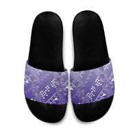 Hawaii Lavender Kapa Slide Sandals Vintage 'Ohe Kāpala Motifs Mix Plumeria Leis LT7 Lavender - Polynesian Pride