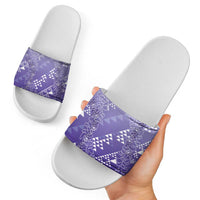 Hawaii Lavender Kapa Slide Sandals Vintage 'Ohe Kāpala Motifs Mix Plumeria Leis LT7 - Polynesian Pride