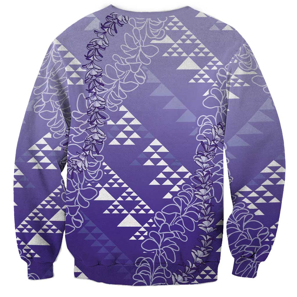 Hawaii Lavender Kapa Sweatshirt Vintage 'Ohe Kāpala Motifs Mix Plumeria Leis LT7 - Polynesian Pride