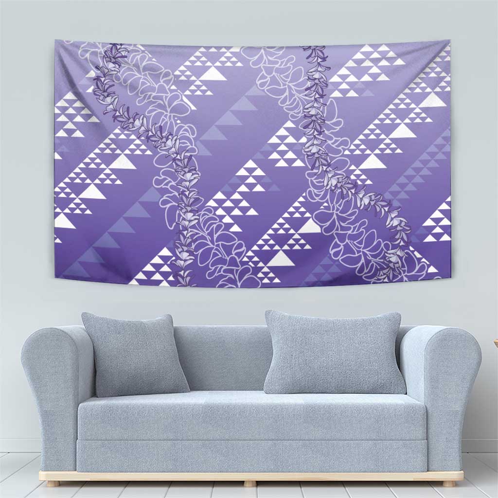 Hawaii Lavender Kapa Tapestry Vintage 'Ohe Kāpala Motifs Mix Plumeria Leis LT7 - Polynesian Pride