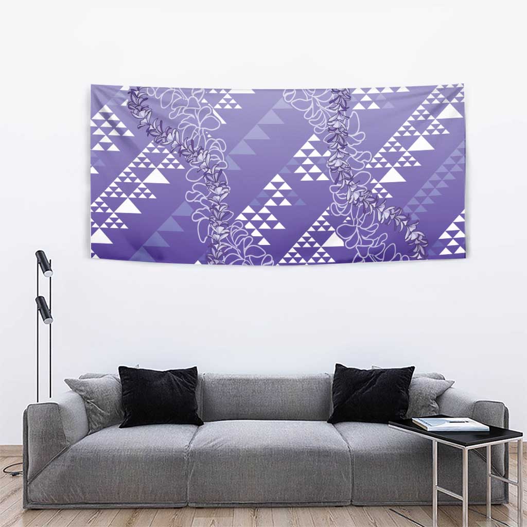 Hawaii Lavender Kapa Tapestry Vintage 'Ohe Kāpala Motifs Mix Plumeria Leis LT7 - Polynesian Pride