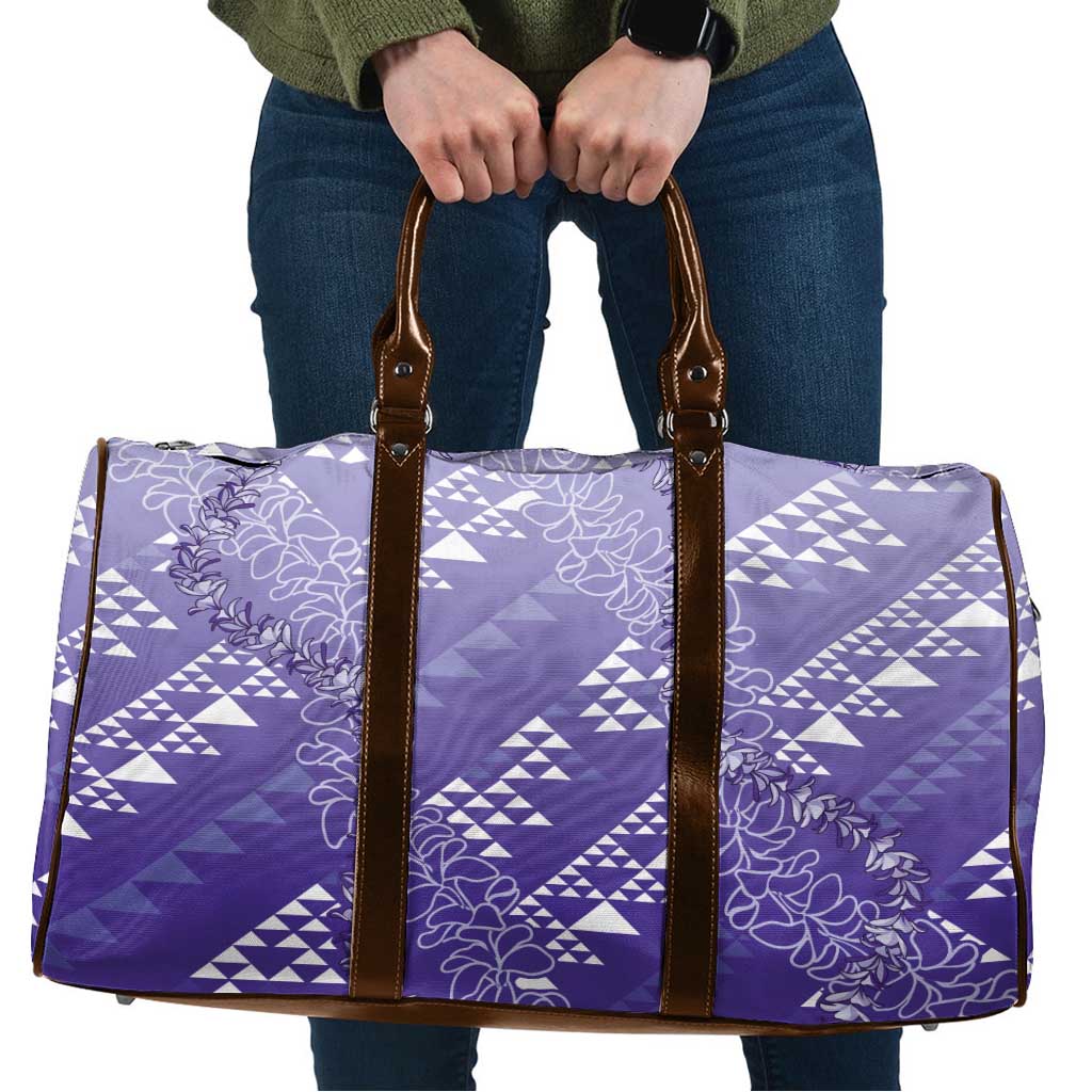 Hawaii Lavender Kapa Travel Bag Vintage 'Ohe Kāpala Motifs Mix Plumeria Leis LT7 Lavender - Polynesian Pride