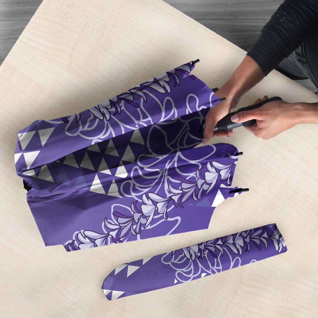 Hawaii Lavender Kapa Umbrella Vintage 'Ohe Kāpala Motifs Mix Plumeria Leis LT7 - Polynesian Pride