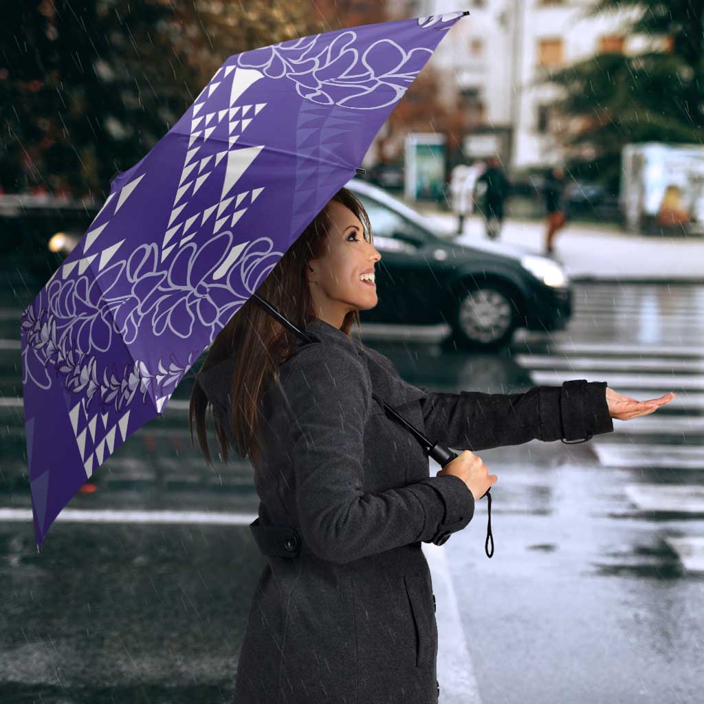 Hawaii Lavender Kapa Umbrella Vintage 'Ohe Kāpala Motifs Mix Plumeria Leis LT7 - Polynesian Pride