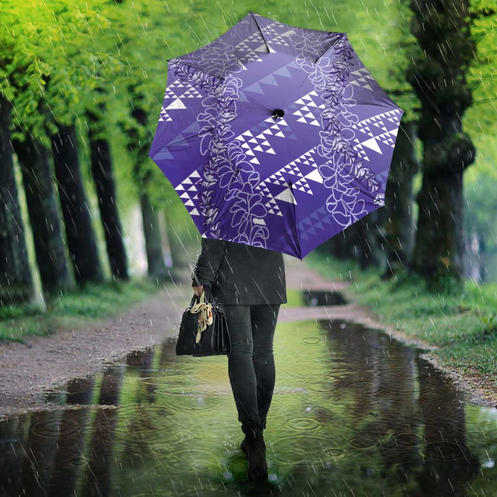 Hawaii Lavender Kapa Umbrella Vintage 'Ohe Kāpala Motifs Mix Plumeria Leis LT7 - Polynesian Pride