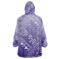 Hawaii Lavender Kapa Wearable Blanket Hoodie Vintage 'Ohe Kāpala Motifs Mix Plumeria Leis
