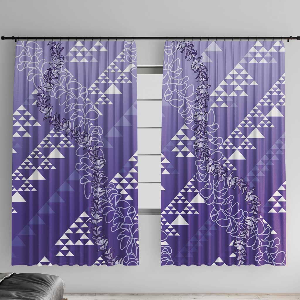 Hawaii Lavender Kapa Window Curtain Vintage 'Ohe Kāpala Motifs Mix Plumeria Leis LT7 With Hooks Lavender - Polynesian Pride