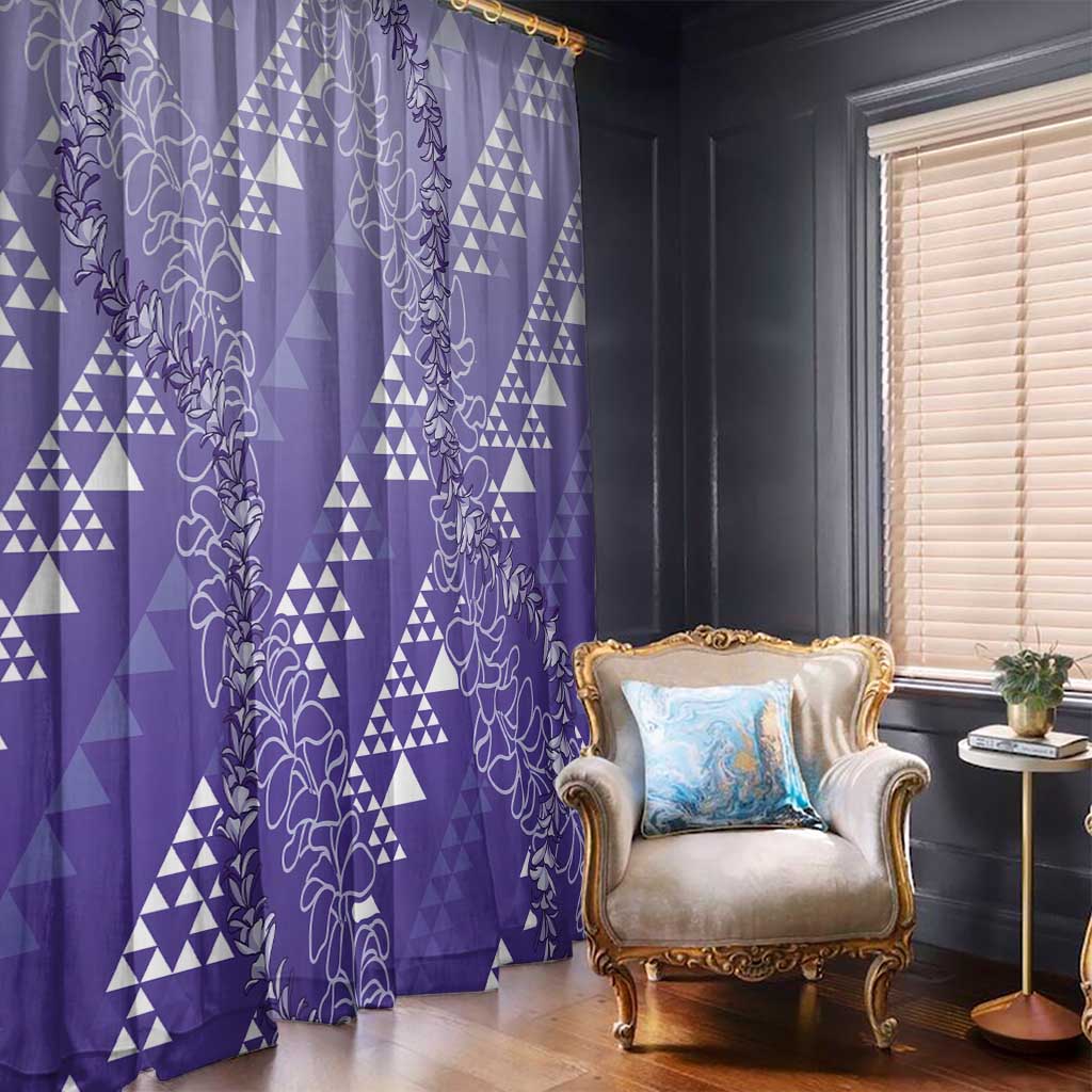 Hawaii Lavender Kapa Window Curtain Vintage 'Ohe Kāpala Motifs Mix Plumeria Leis LT7 - Polynesian Pride