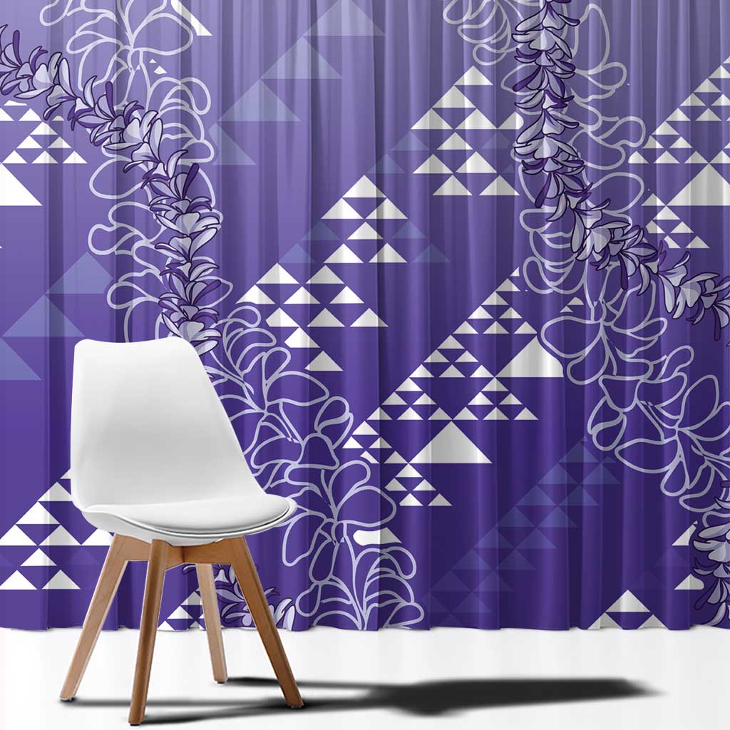 Hawaii Lavender Kapa Window Curtain Vintage 'Ohe Kāpala Motifs Mix Plumeria Leis LT7 - Polynesian Pride