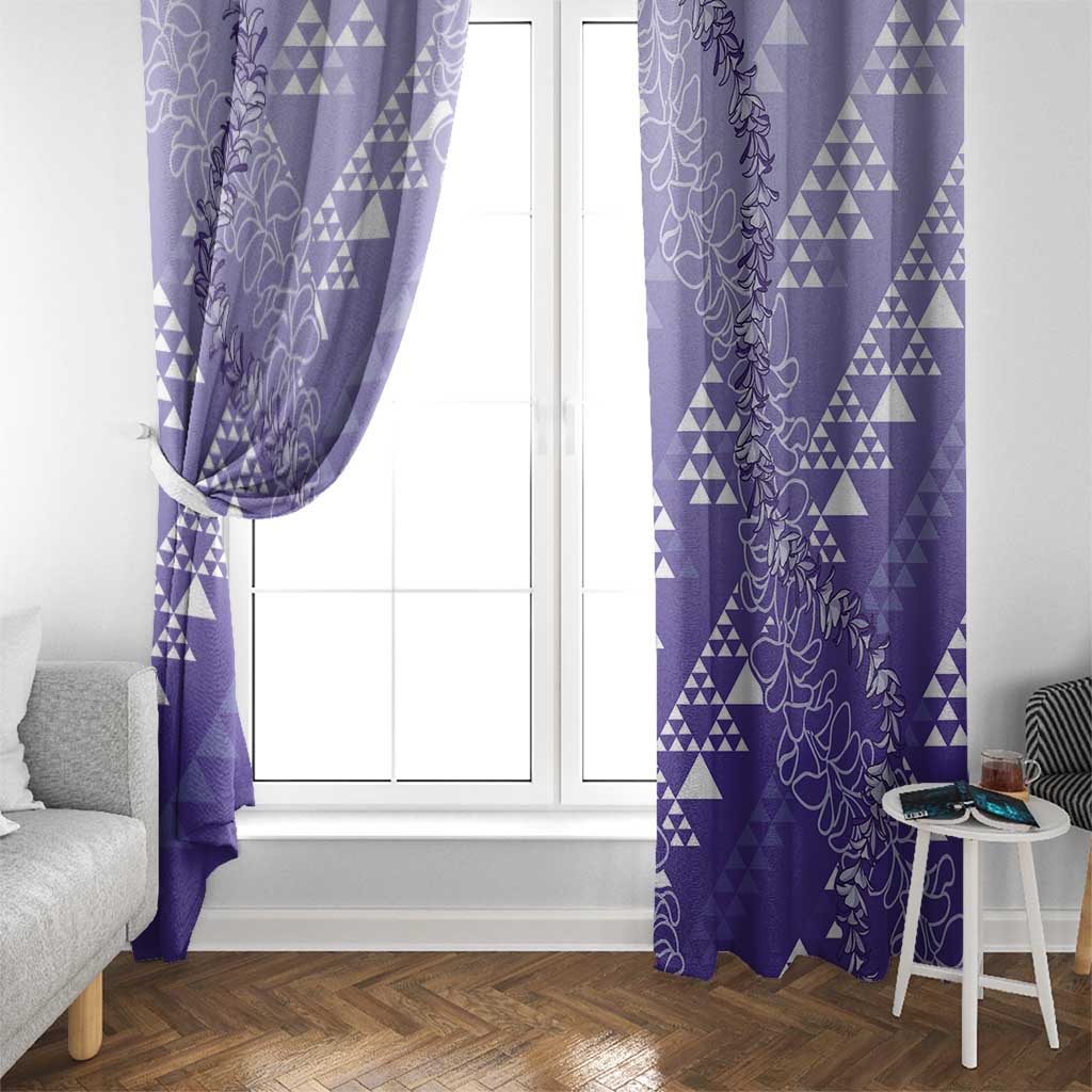 Hawaii Lavender Kapa Window Curtain Vintage 'Ohe Kāpala Motifs Mix Plumeria Leis LT7 - Polynesian Pride