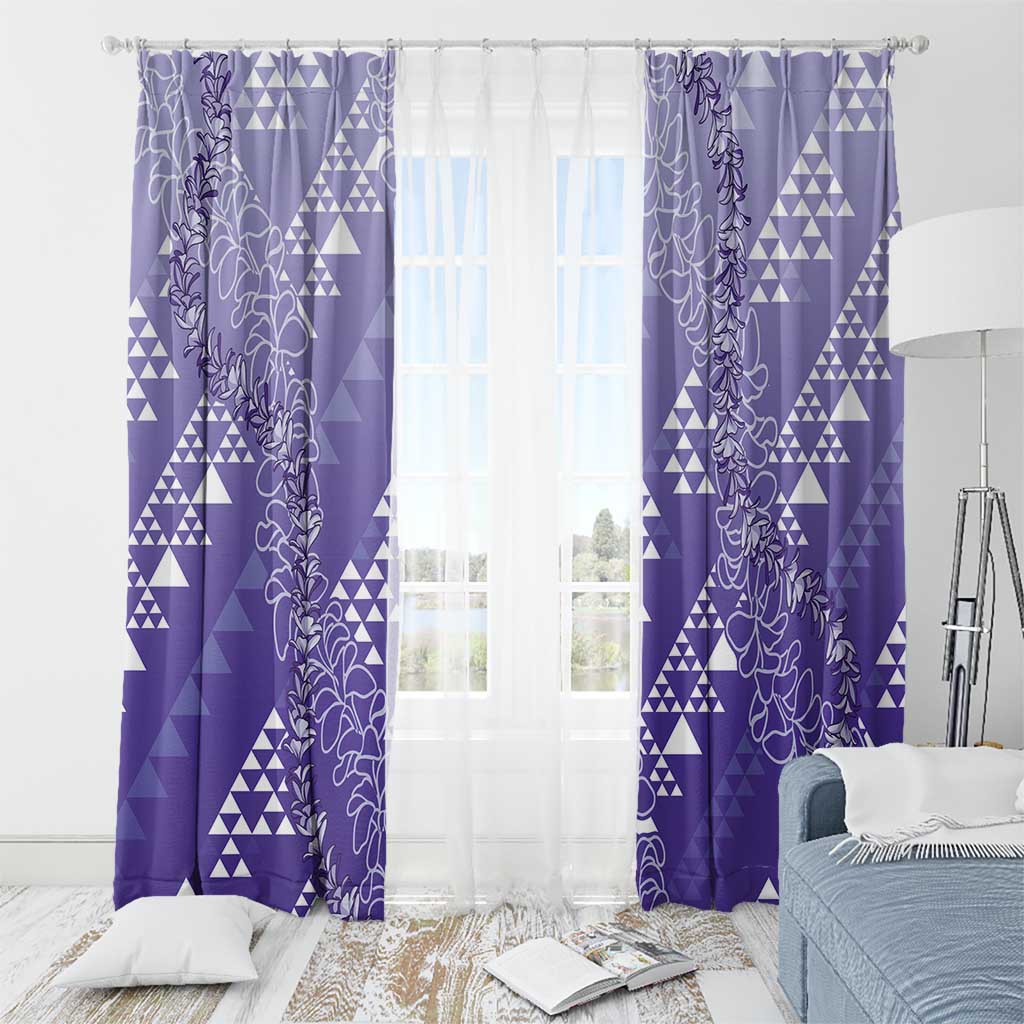 Hawaii Lavender Kapa Window Curtain Vintage 'Ohe Kāpala Motifs Mix Plumeria Leis LT7 - Polynesian Pride