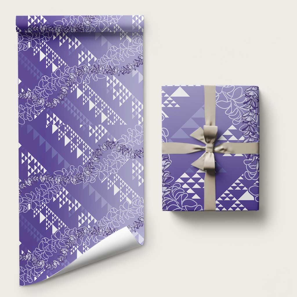 Hawaii Kapa Vintage Motifs Mix Plumeria Leis Wrapping Paper Lavender LT7 58" × 23" Lavender - Polynesian Pride