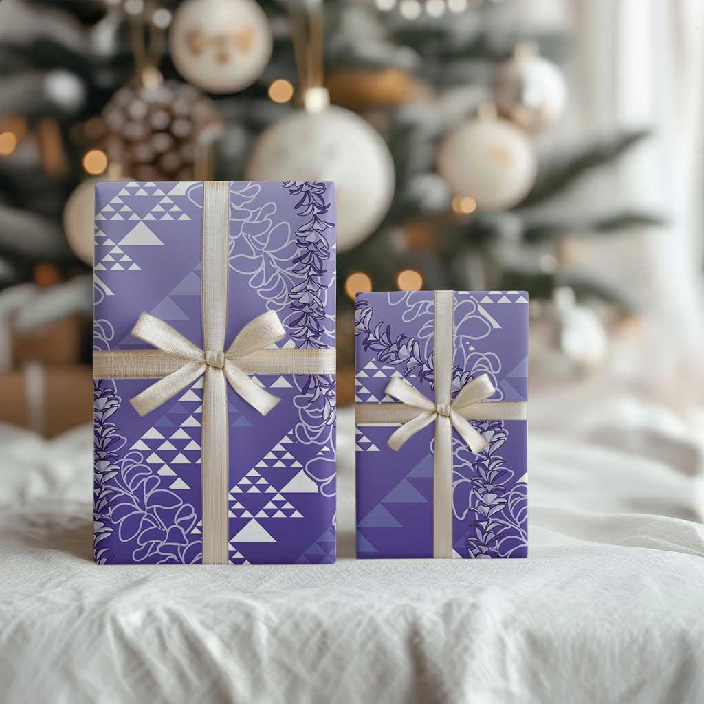 Hawaii Kapa Vintage Motifs Mix Plumeria Leis Wrapping Paper Lavender LT7 - Polynesian Pride