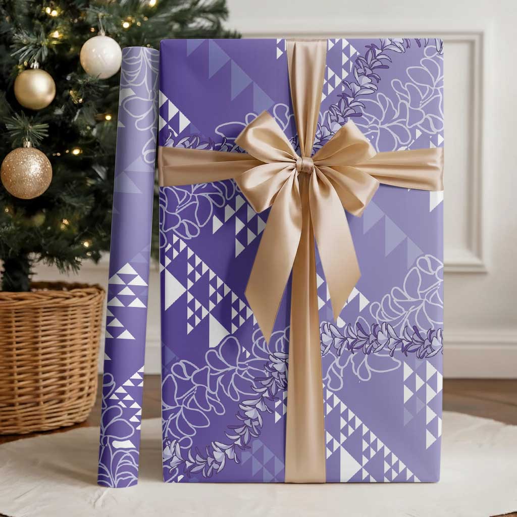Hawaii Kapa Vintage Motifs Mix Plumeria Leis Wrapping Paper Lavender LT7 - Polynesian Pride