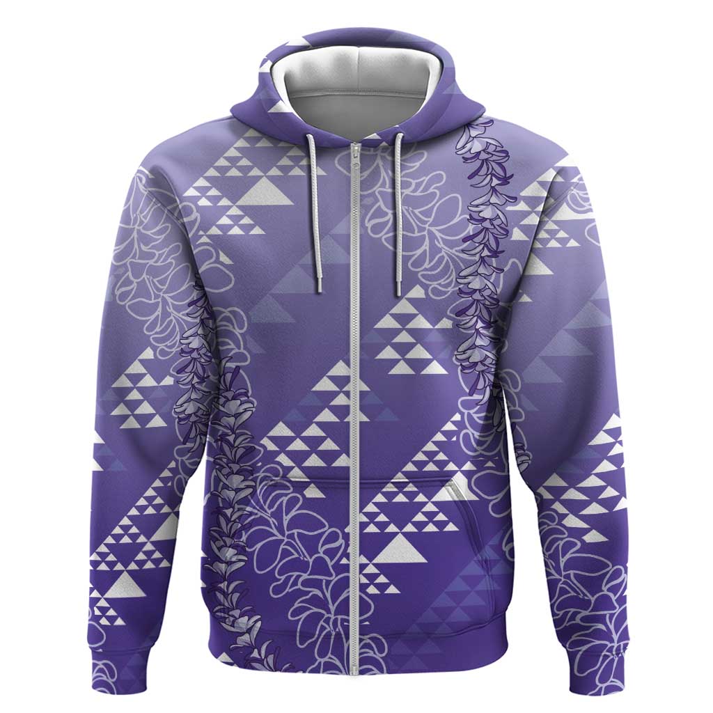 Hawaii Lavender Kapa Zip Hoodie Vintage 'Ohe Kāpala Motifs Mix Plumeria Leis LT7 Zip Hoodie Lavender - Polynesian Pride