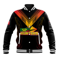 Personalised PNG Hunters Rugby Baseball Jacket Motuan Style LT7 Unisex Black - Polynesian Pride