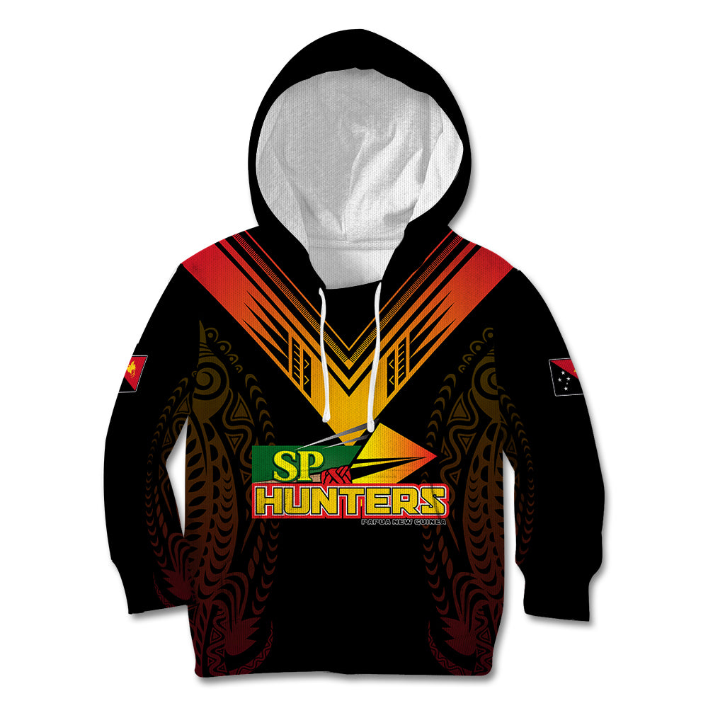 Personalised PNG Hunters Rugby Kid Hoodie Motuan Style LT7 Hoodie Black - Polynesian Pride