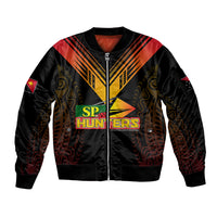 Personalised PNG Hunters Rugby Sleeve Zip Bomber Jacket Motuan Style LT7 Unisex Black - Polynesian Pride
