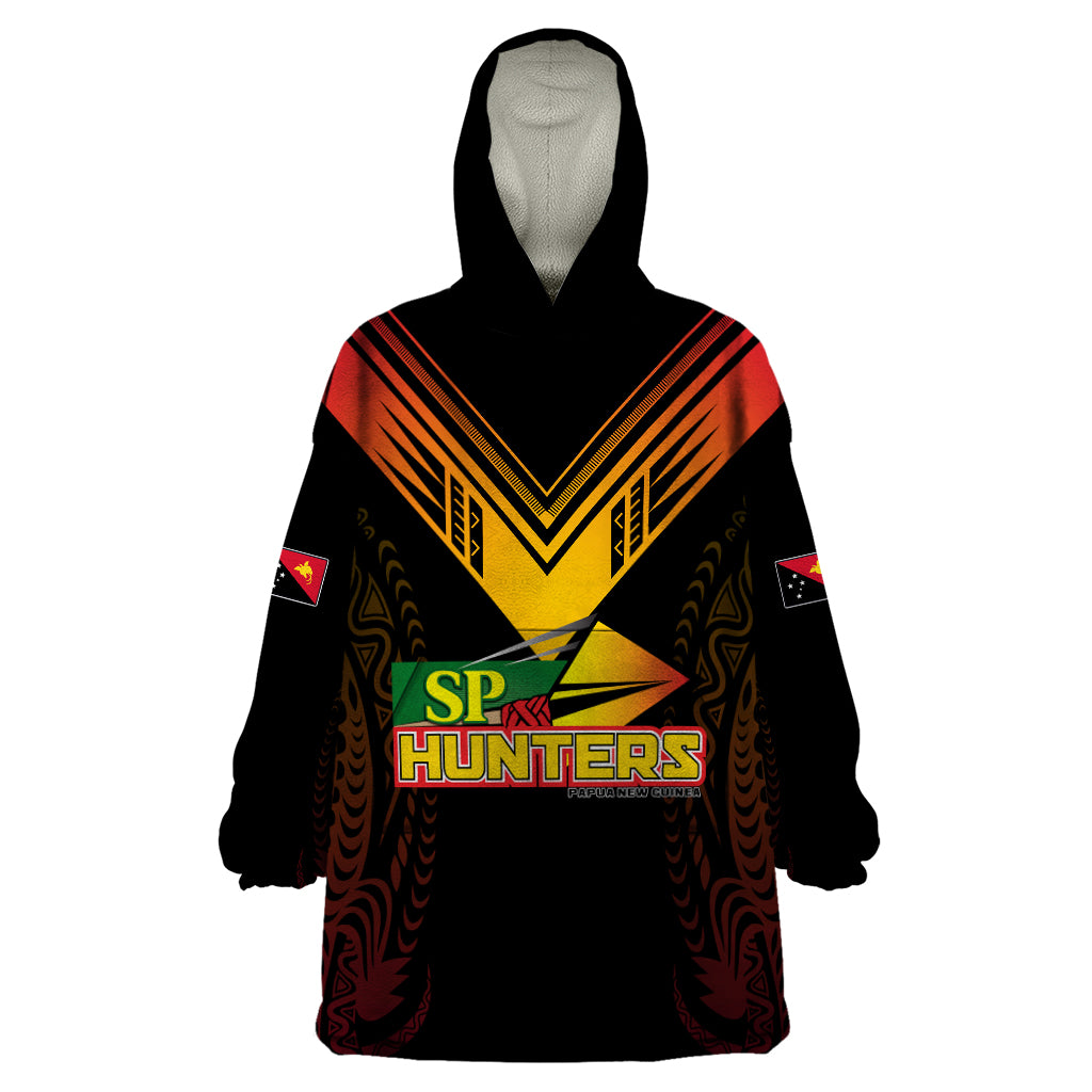 Personalised PNG Hunters Rugby Wearable Blanket Hoodie Motuan Style LT7 One Size Black - Polynesian Pride