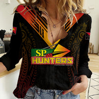 Personalised PNG Hunters Rugby Women Casual Shirt Motuan Style LT7 Female Black - Polynesian Pride