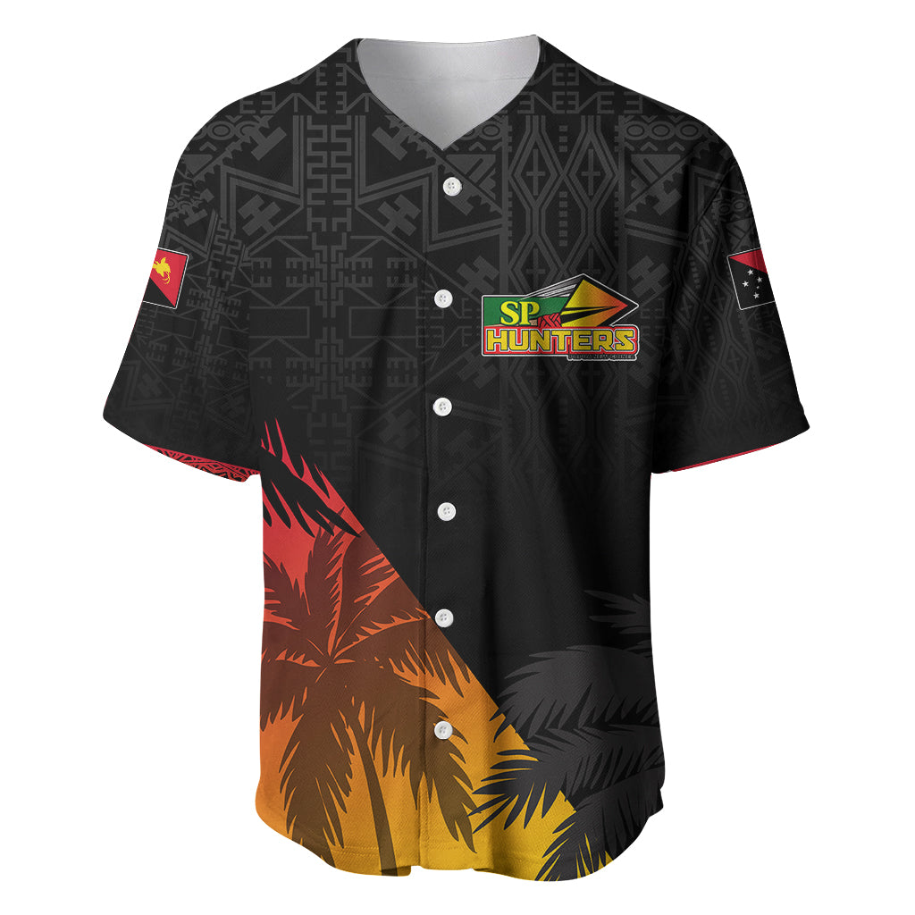 Personalised PNG Hunters Rugby Baseball Jersey Palm Trees Simple LT7 Black - Polynesian Pride