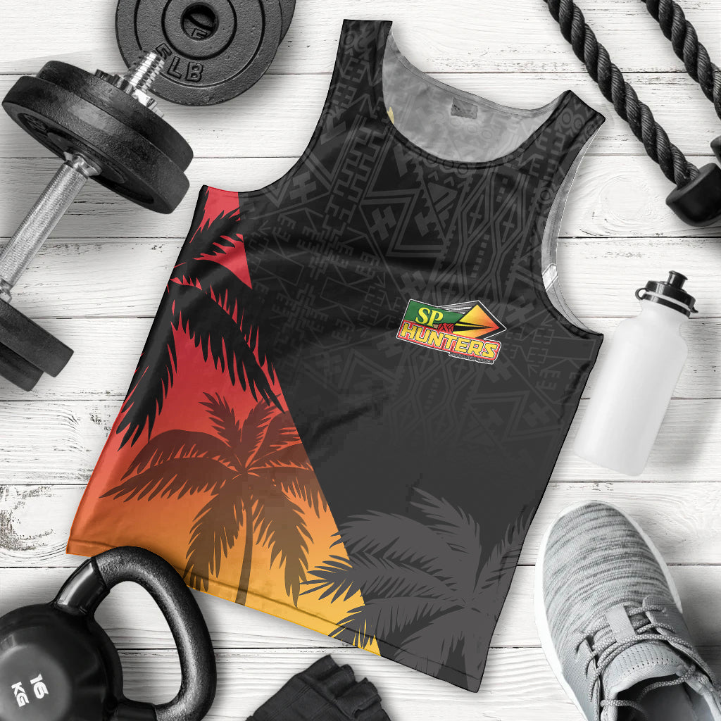 Personalised PNG Hunters Rugby Men Tank Top Palm Trees Simple LT7 Black - Polynesian Pride