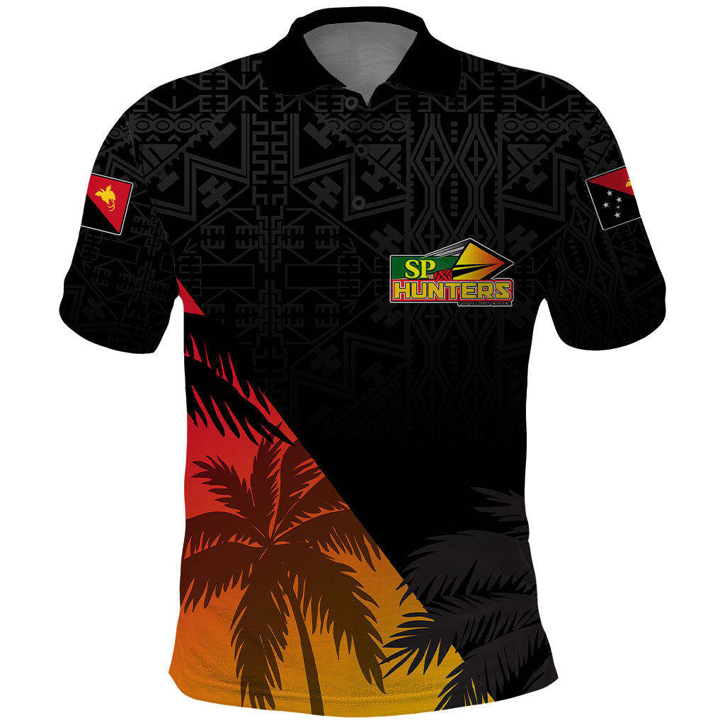 Custom PNG Hunters Rugby Polo Shirt Palm Trees Simple LT7 Black - Polynesian Pride