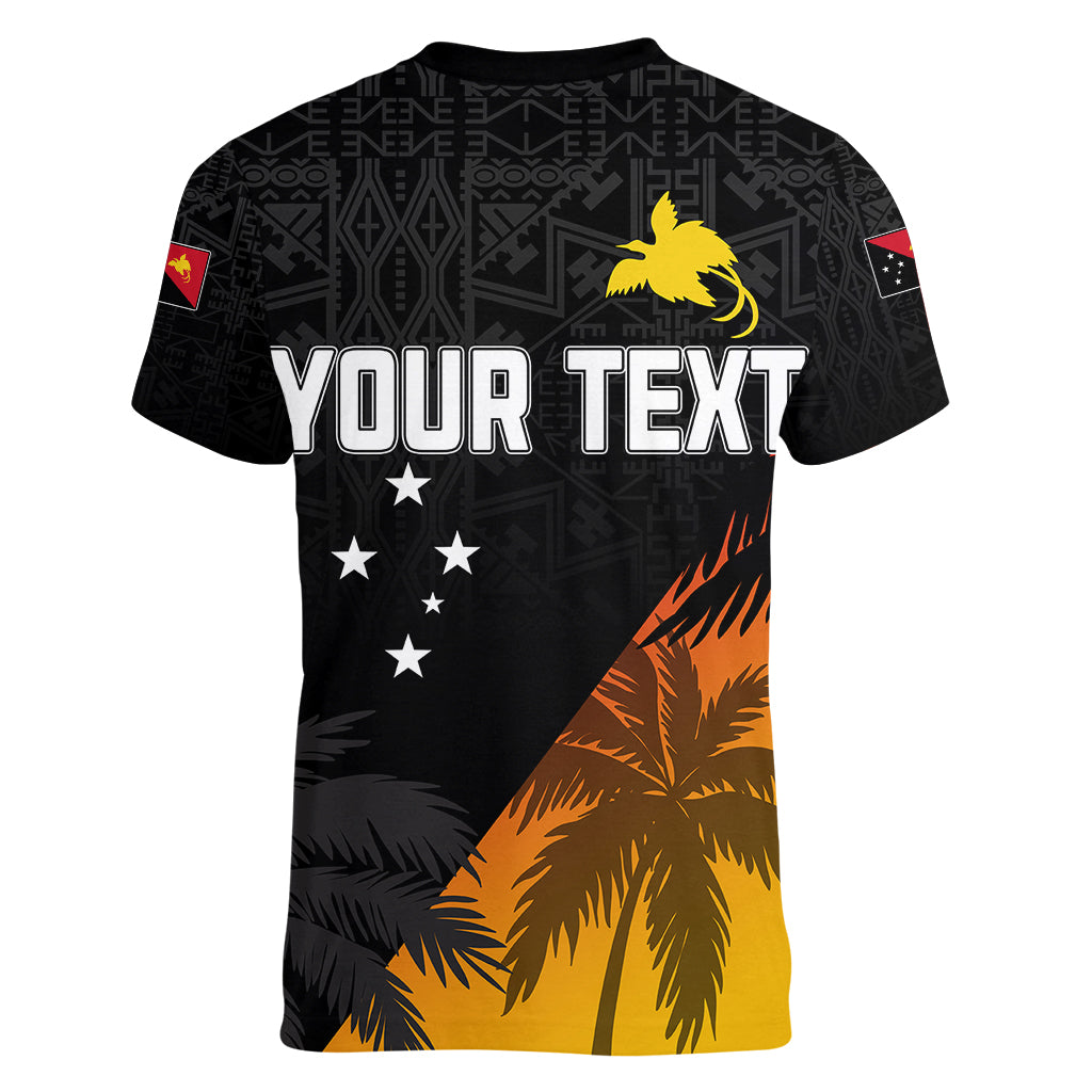 Personalised PNG Hunters Rugby Women V Neck T Shirt Palm Trees Simple LT7 - Polynesian Pride