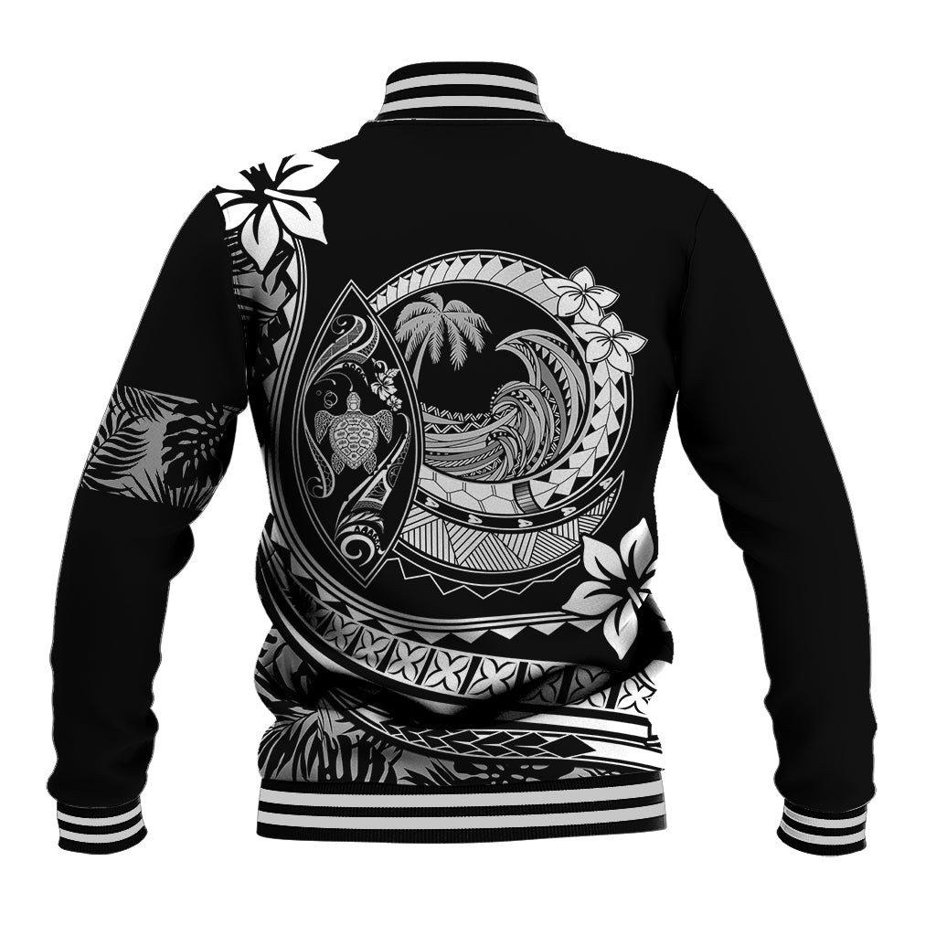 Polynesian Plumeria Baseball Jacket Ride The Waves - Black LT7 - Polynesian Pride