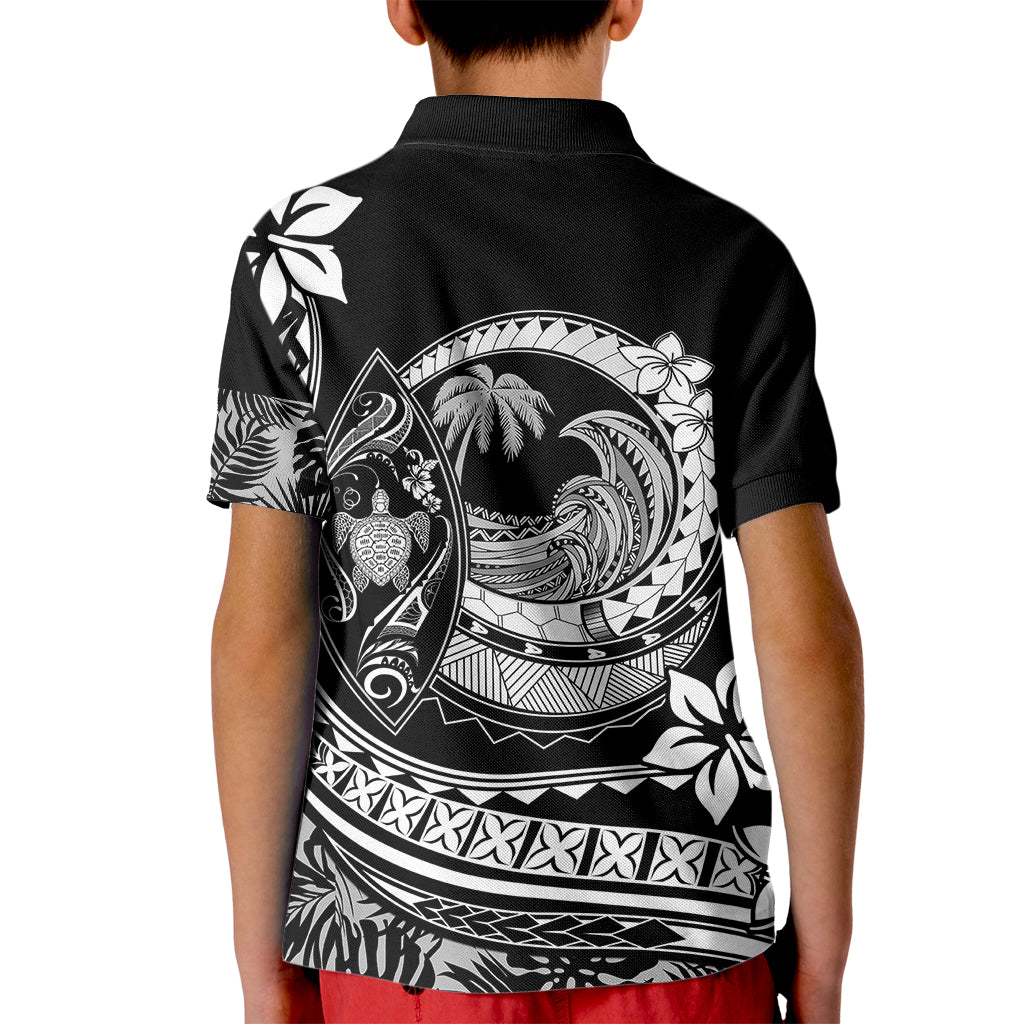 Polynesian Plumeria Kid Polo Shirt Ride The Waves - Black LT7 - Polynesian Pride