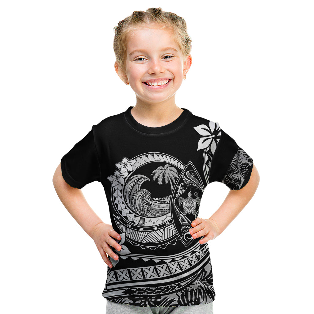 Polynesian Plumeria Kid T Shirt Ride The Waves - Black LT7 Black - Polynesian Pride