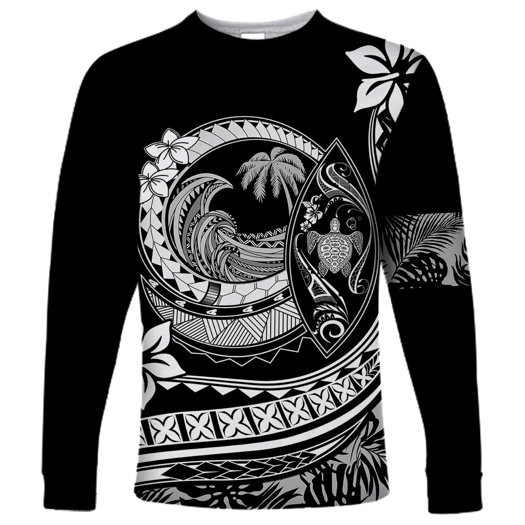 Polynesian Plumeria Long Sleeve Shirt Ride The Waves - Black LT7 Unisex Black - Polynesian Pride