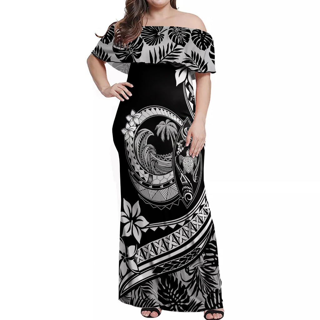 Polynesian Plumeria Off Shoulder Maxi Dress Ride The Waves - Black LT7 Women Black - Polynesian Pride