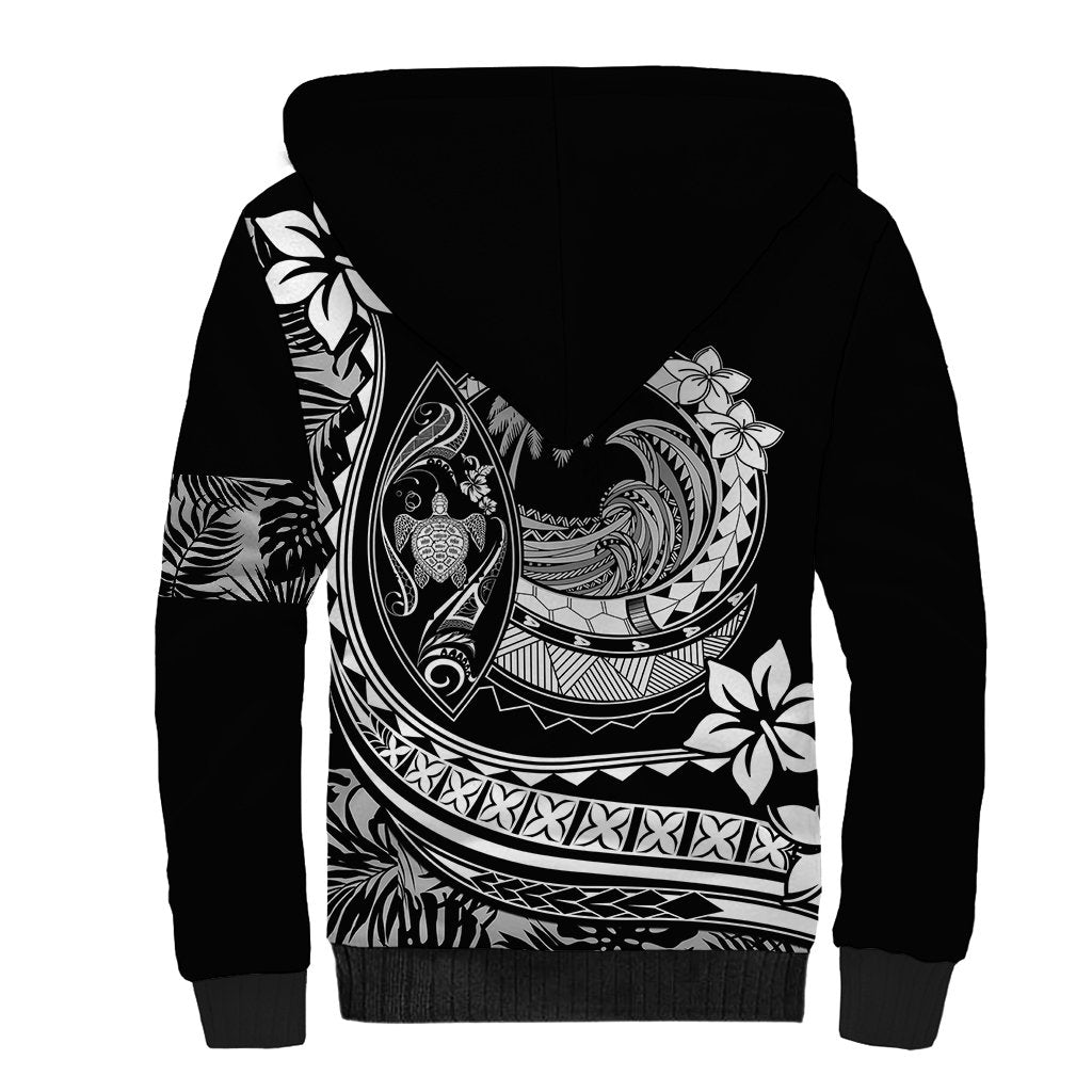 Polynesian Plumeria Sherpa Hoodie Ride The Waves - Black LT7 - Polynesian Pride