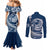 Polynesian Plumeria Couples Matching Mermaid Dress and Long Sleeve Button Shirts Ride The Waves - Navy Blue LT7 - Polynesian Pride