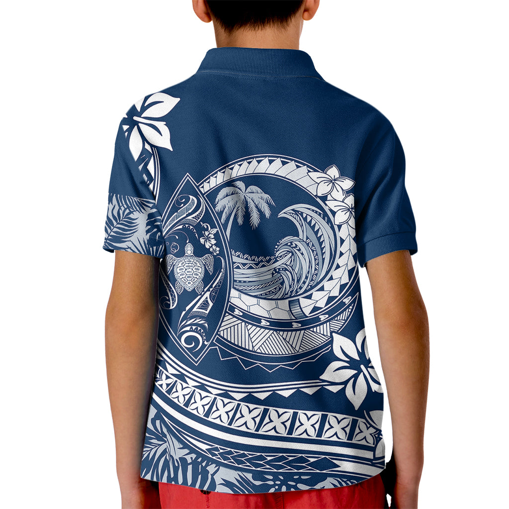 Polynesian Plumeria Kid Polo Shirt Ride The Waves - Navy Blue LT7 - Polynesian Pride