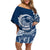 Polynesian Plumeria Off Shoulder Short Dress Ride The Waves - Navy Blue LT7 Women Navy Blue - Polynesian Pride