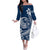 Polynesian Plumeria Off The Shoulder Long Sleeve Dress Ride The Waves - Navy Blue LT7 Women Navy Blue - Polynesian Pride