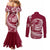 Polynesian Plumeria Couples Matching Mermaid Dress and Long Sleeve Button Shirts Ride The Waves - Burgundy LT7 - Polynesian Pride