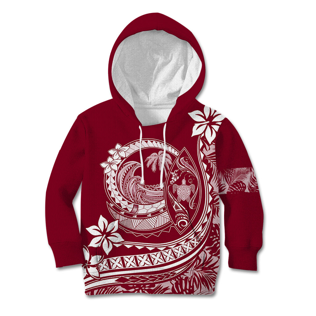 Polynesian Plumeria Kid Hoodie Ride The Waves - Burgundy LT7 Hoodie Burgundy - Polynesian Pride
