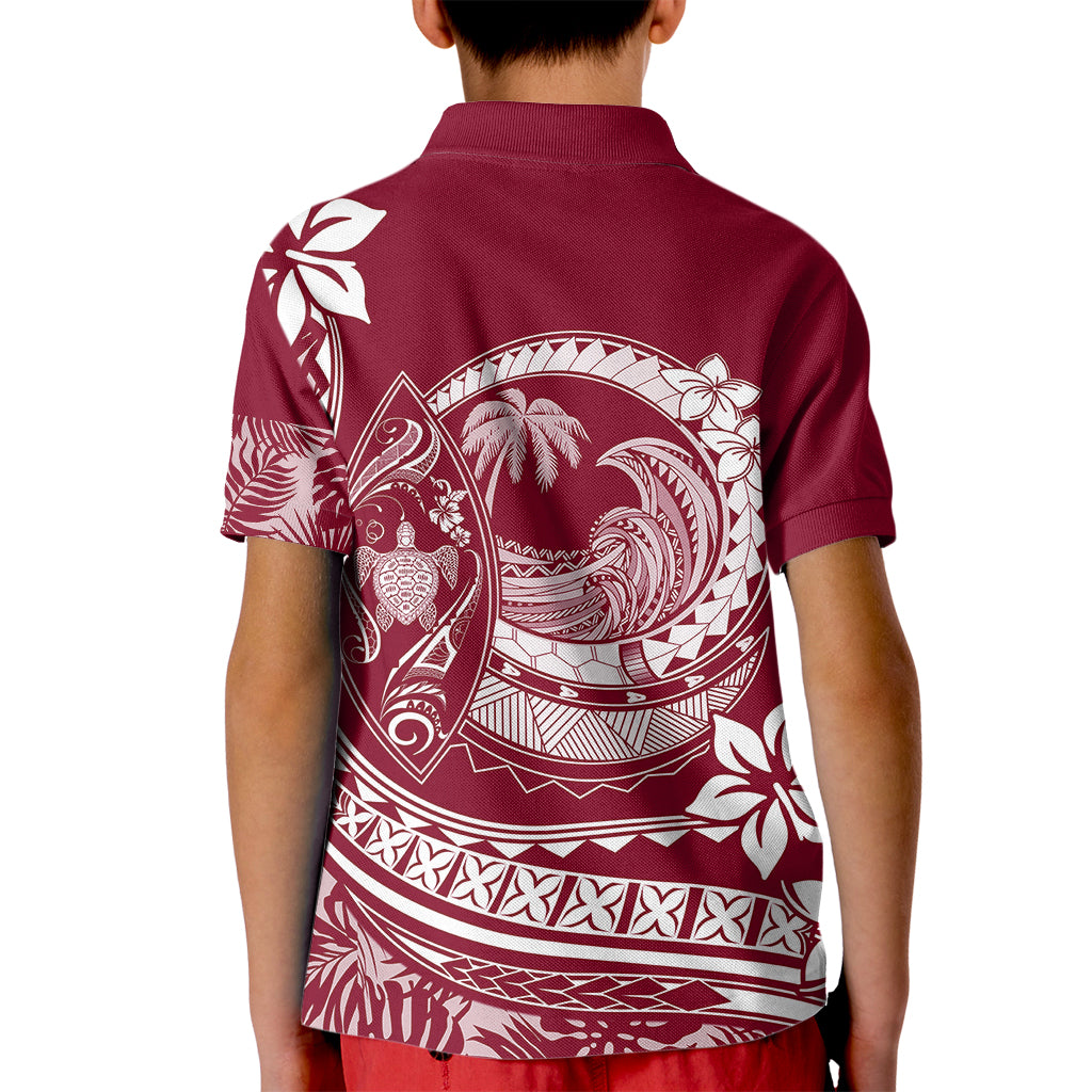 Polynesian Plumeria Kid Polo Shirt Ride The Waves - Burgundy LT7 - Polynesian Pride
