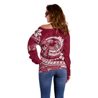 Polynesian Plumeria Off Shoulder Sweater Ride The Waves - Burgundy LT7 - Polynesian Pride