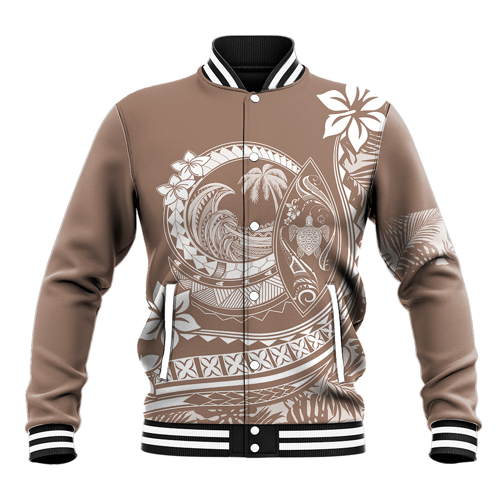 Polynesian Plumeria Baseball Jacket Ride The Waves - Beige LT7 Unisex Beige - Polynesian Pride